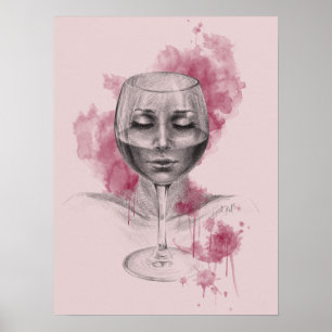 Poster Rosto de mulher em vinho, arte surreal de desenho