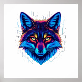 Poster Rosto de Raposa Neon – Design Vibrante e Iluminado