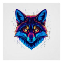 Rosto de Raposa Neon – Design Vibrante e Iluminado