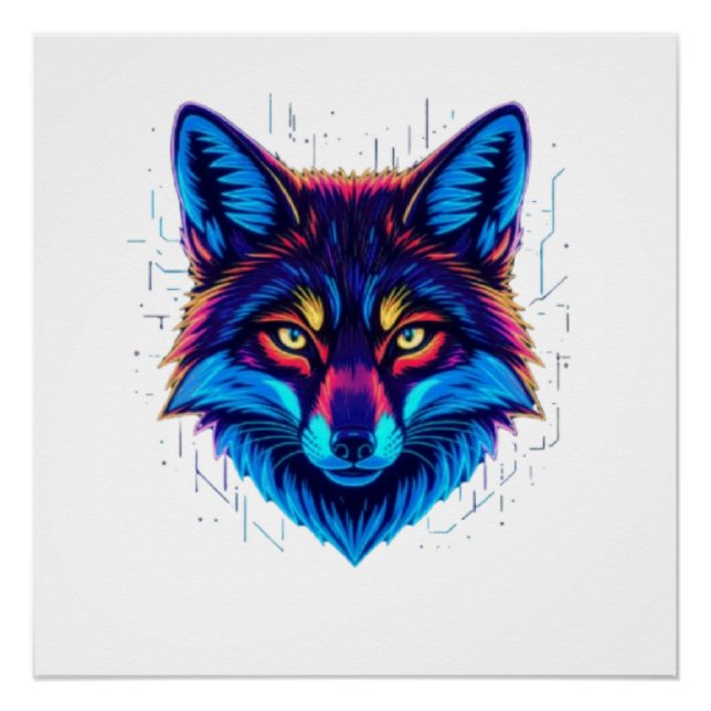 Pôster Rosto de Raposa Neon – Design Vibrante e Iluminado (Frente)