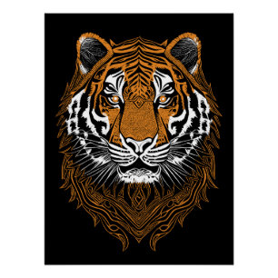 Pôster Rosto de Tigre Detalhado
