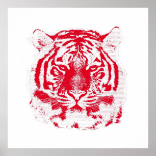 Poster Rosto de Tigre Vermelho e Branco