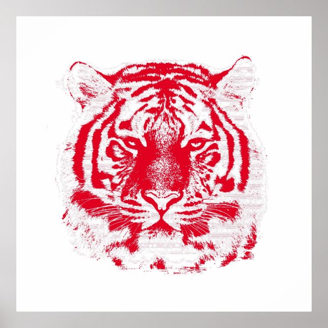 Poster Rosto de Tigre Vermelho e Branco (Frente)