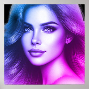 Poster Rosto de uma jovem mulher simpática numa parede de