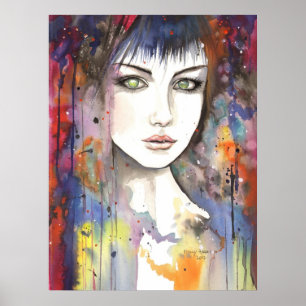 Pôster Rosto Dentro da Pintura Retrato Moderno de uma Mul