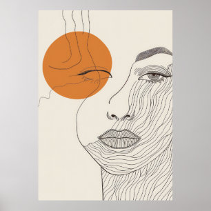 Poster Rosto feminino em arte linear abstrata. Desenho li