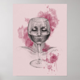 Poster Rosto feminino na taça de vinho - arte surreal de