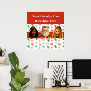 Poster Rostos de Papai Noel e Elfo Diversão no Polo Nor