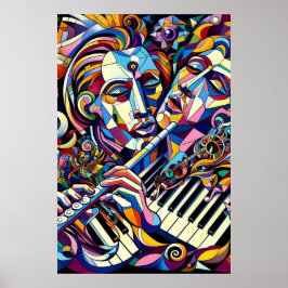 Poster Rostos e Instrumentos Abstratos
