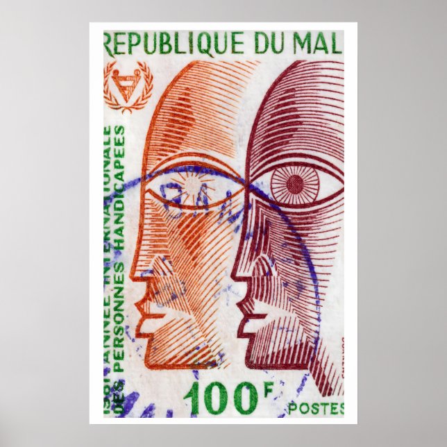 Poster Rostos Estilizados Mali Selos Postais Década de 19 (Frente)
