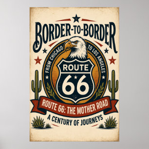 Poster Rota 66 Americana Vintage de Fronteira a Fronteira
