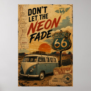 Poster Rota 66 Antiga Arizona Camper Van Neon à Beira da