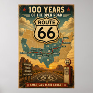 Poster Rota 66 Centenária Vintage Rua Principal da Améric