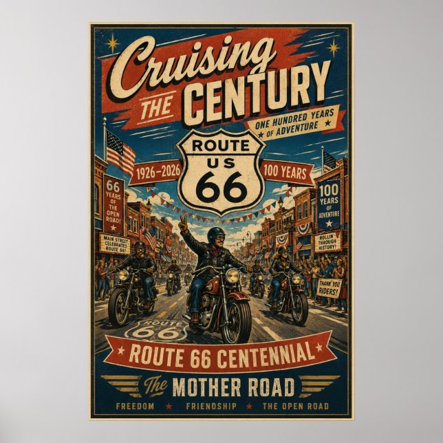 Poster Rota 66 Centenário Motoqueiro Rua Principal (Frente)