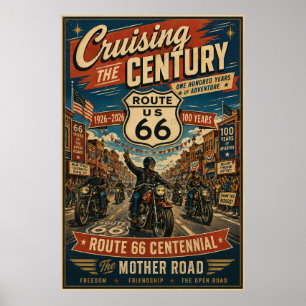 Poster Rota 66 Centenário Motoqueiro Rua Principal