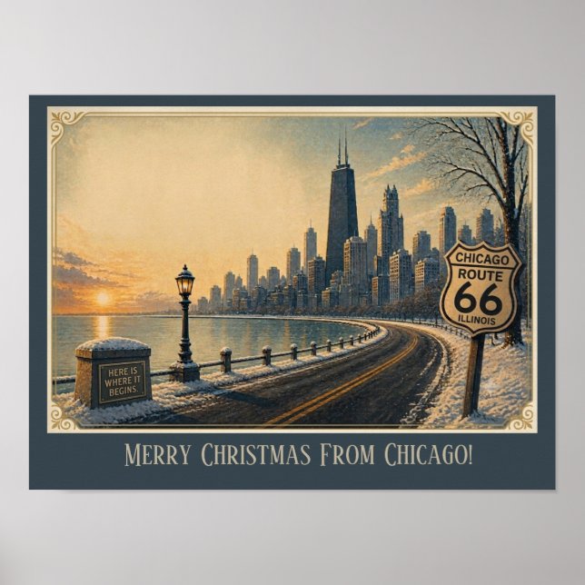 Poster Rota 66 de Férias da Silhueta de Chicago (Frente)