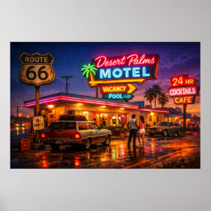 Poster Rota 66 Desert Palms Motel Glow