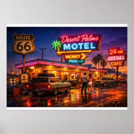 Poster Rota 66 Desert Palms Motel Glow