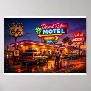 Poster Rota 66 Desert Palms Motel Glow