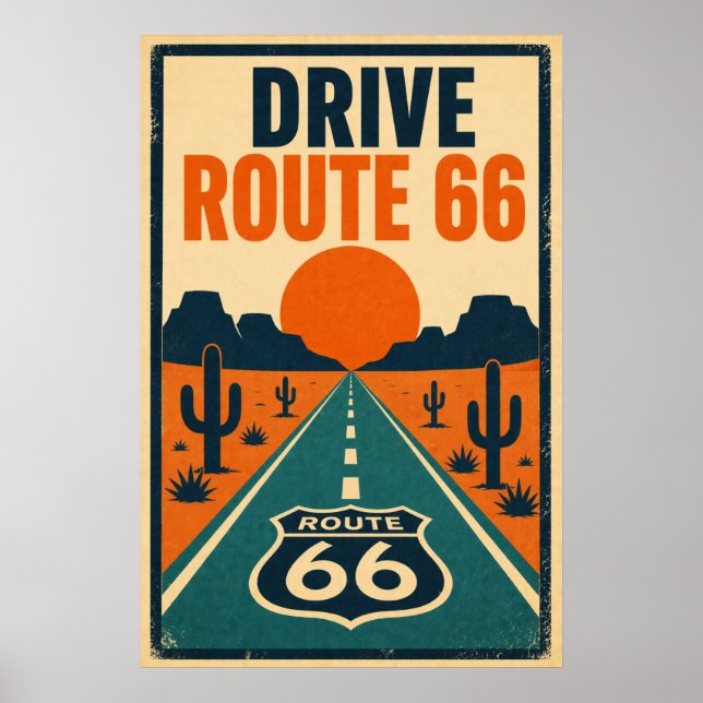 Poster Rota 66 Estrada do Deserto Vintage Americana  (Frente)