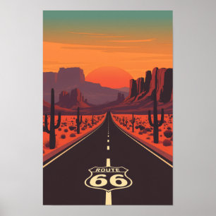 Poster Rota 66 EUA Pôr do Sol Deserto Vintage