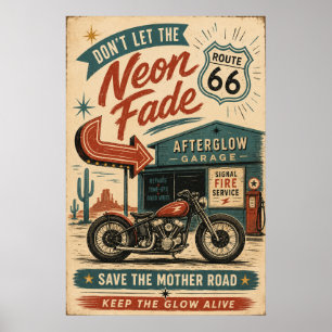 Poster Rota 66 Garagem de Moto do Deserto Americana