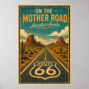 Poster Rota 66 Mãe Estrada Arte de Aventura na Parede