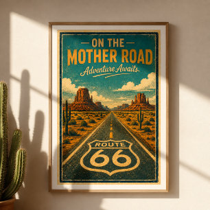 Poster Rota 66 Mãe Estrada Arte de Aventura na Parede