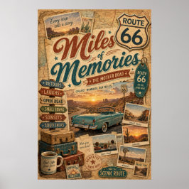 Poster Rota 66 Milhas Memórias Viagem Colagem Decoração
