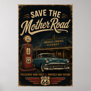 Poster Rota 66 Salve a Estrada Mãe Arte Americana