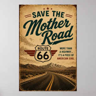 Poster rota 66 Salve a Estrada Mãe Arte de Rodovia Vintag