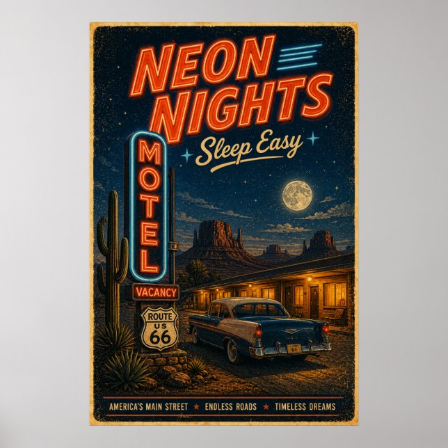 Poster Rota 66 Sonhos de Neon do Motel (Frente)