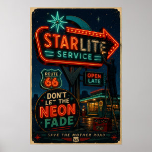 Poster Rota 66 Starlite Neon Mother Road Revival