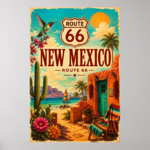 Poster Rota 66 Vibrante Novo México Arte do Sudoeste