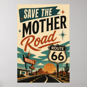 Poster Rota 66 Vintage Motel Deserto Americana da Rodovia