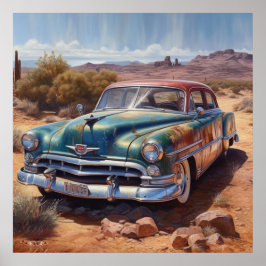 Poster Rota Retro 66 Arte de Carro Antigo no Deserto