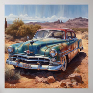 Poster Rota Retro 66 Arte de Carro Antigo no Deserto