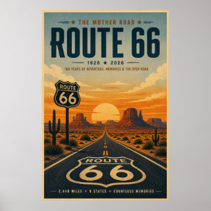 Poster Rota Retro 66 Arte do Deserto Centenário