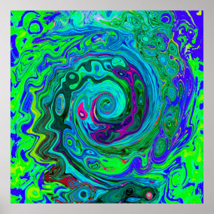 Poster Rotação Abstrato Retro Verde e Azul