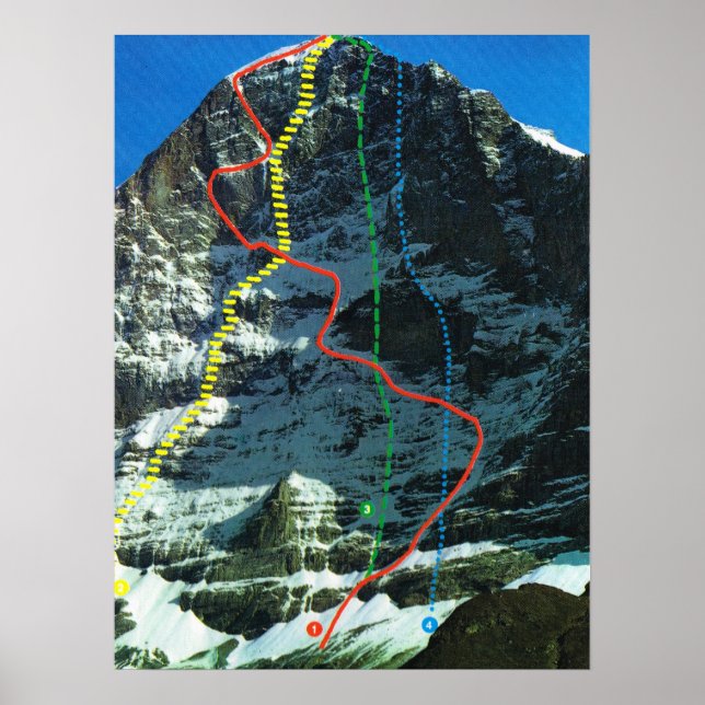 Poster Rotas para escalar a faixa de Eiger, Jungfrau (Frente)