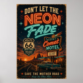 Poster roteiro 66 Neon Motel Noite Drive Estilo Americana