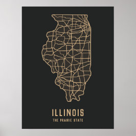 Poster Roteiro do Estado do Illinois - Mapa do Estado da