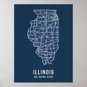 Poster Roteiro do Estado do Illinois - Mapa do Estado da
