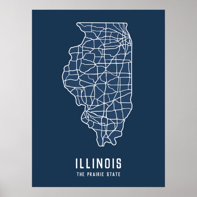Poster Roteiro do Estado do Illinois - Mapa do Estado da  (Frente)