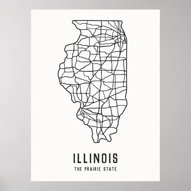 Poster Roteiro do Estado do Illinois - Mapa do Estado da  (Frente)