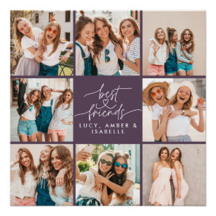 Pôster Roteiro multifoto moderna e roxa melhores amigos