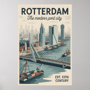 Poster Roterdã Holanda Paisagem Urbana Retro Viagem