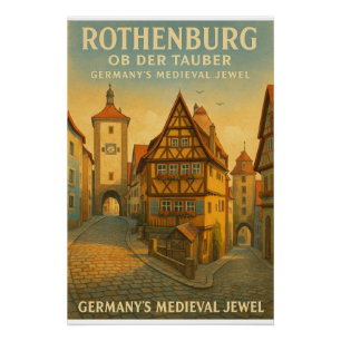 Pôster Rothenburg ob der Tauber, Alemanha Viagem Retro