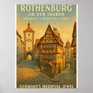 Poster Rothenburg ob der Tauber, Alemanha Viagem Retro