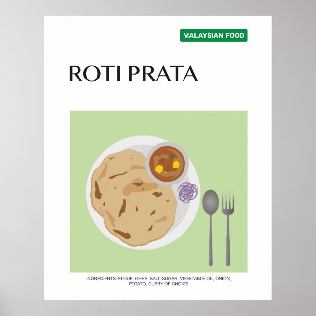 Poster Roti Prata, Malásia Viagem Comida Wall Art (Frente)